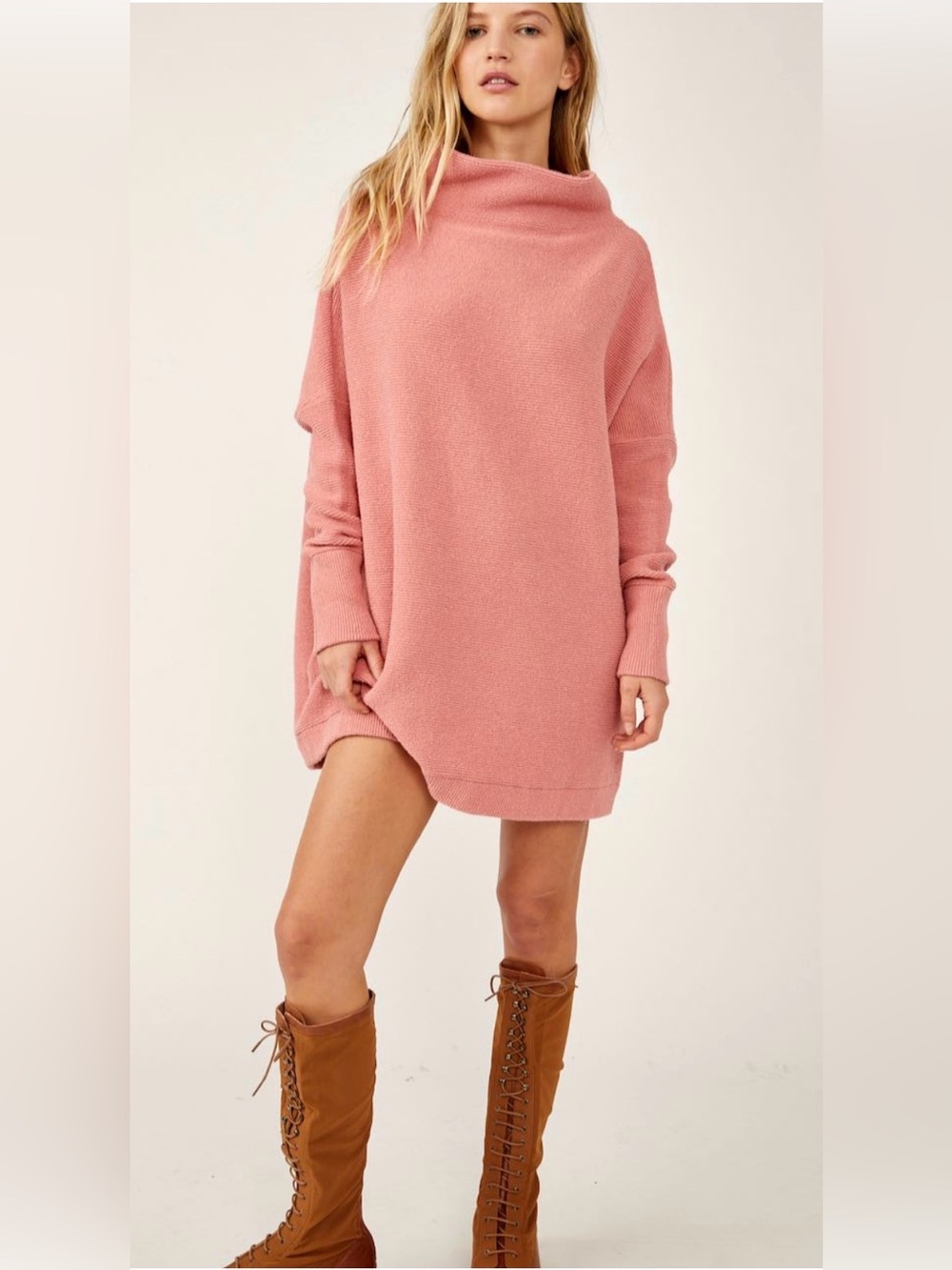 Free People Dusty Pink Oversized Cowl-Neck Sweater Dress